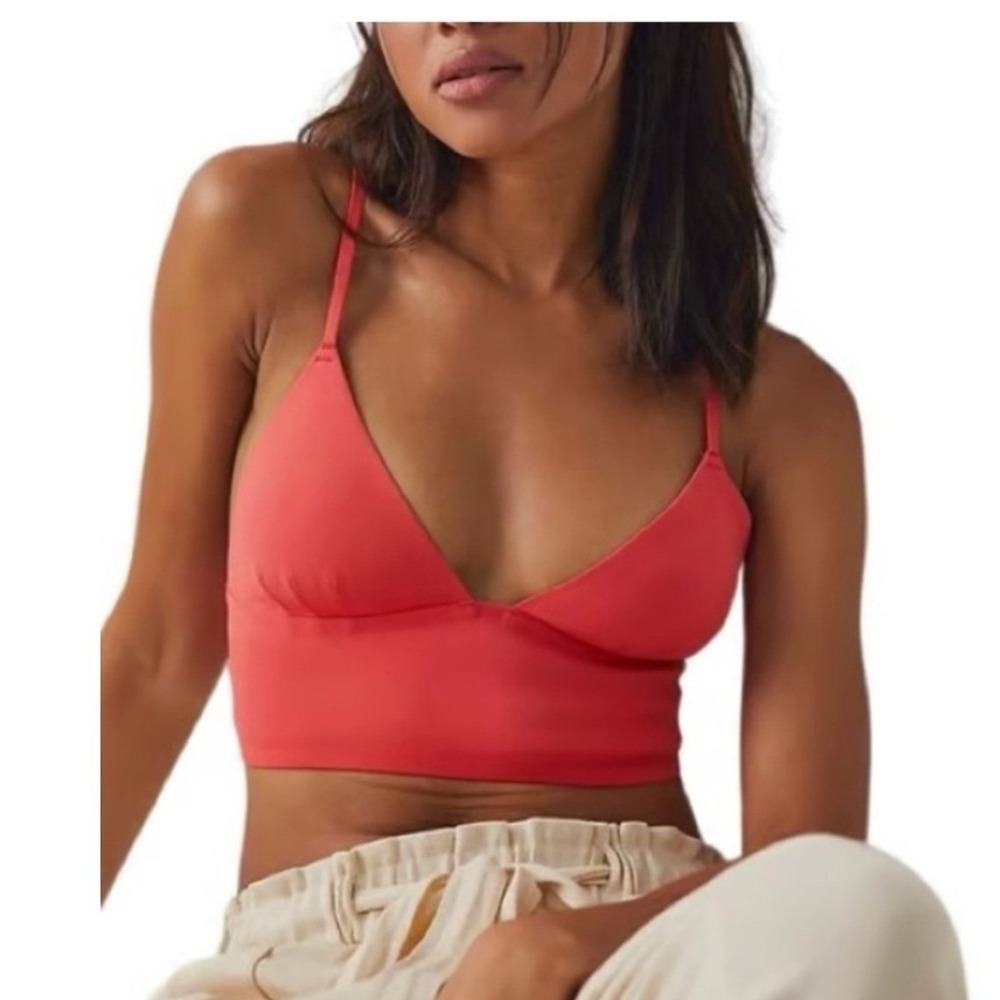 Free People Sage Longline Bralette Small Cayenne Red Intimately V-Neck Crop Top